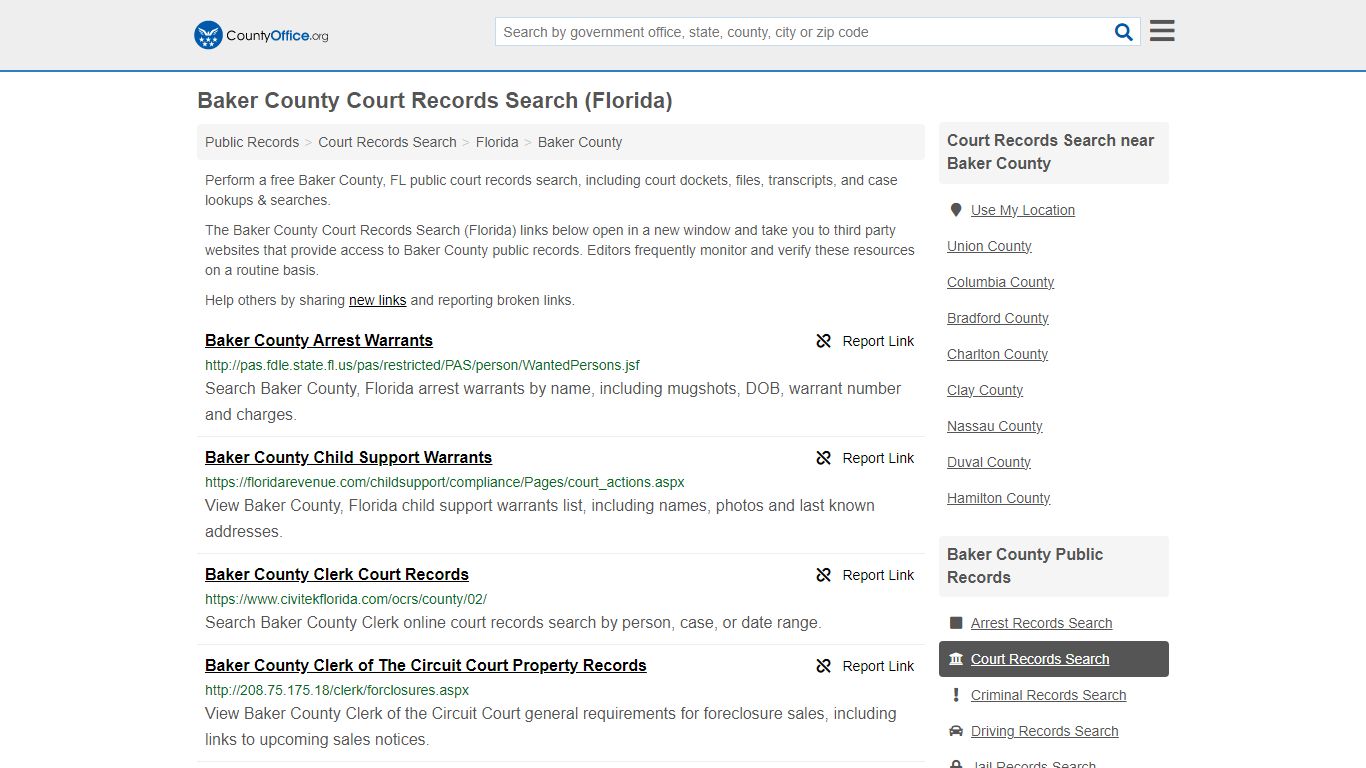 Baker County Court Records Search (Florida) - County Office