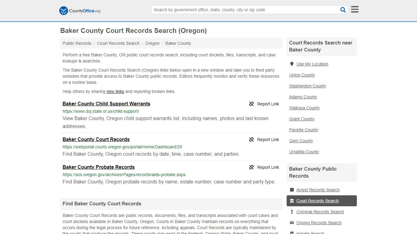 Baker County Court Records Search (Oregon) - County Office